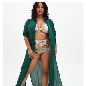 Torrid Emerald Green Swim Shirt Dress Kimono Maxi Cover Up